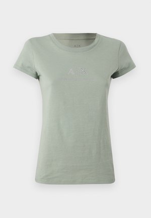 Ljusgrön t-shirt i bomull med korta ärmar, rund halsringning och liten A|X-logotyp prydd med glänsande detaljer på bröstet.