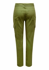 Olijfgroene cargobroek met een slim fit, twee zijvakken, gestikte achterzakken en een gladde stofstructuur.