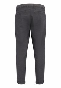 Grijze broek met een slim fit, voorzien van een gladde textuur, twee achterzakken en opgerolde boorden aan de onderkant.