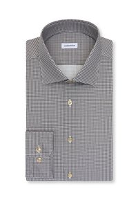 Overhemd met knopen in een bruin-wit geruit patroon, gemaakt van katoen, voorzien van een klassieke boord en een manchetknoop.