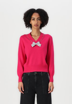 EMBELLISHED V NECK - Svetrík - marker pink