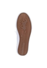 Weißer Sneaker mit einer strukturierten Gummisohle, die ein erhabenes Pferdelogo und ein Fischgrätenmuster aufweist. Größe 37 ist auf der Sohle angegeben.