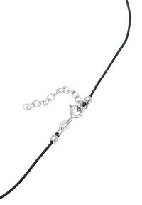 Black cord necklace with a silver lobster clasp and an adjustable chain. Features a small silver bead and a stamped tag marked "925."