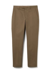 Bruine broek van een gladde katoenmix, met rechte benen, zijzakken, een tailleband met lussen en zonder opvallende patronen.