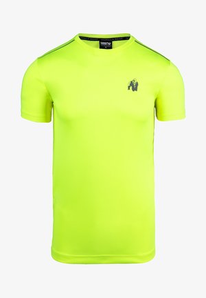 Svijetlo neonska žuta kratka majica za sport od glatkog, laganog materijala. Sadrži mali crni logotip gorile na prsima.