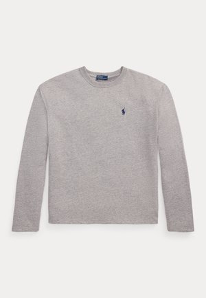 Lysegrå langærmet t-shirt med rund hals og lille mørkeblå broderet polo spiller logo på venstre bryst.