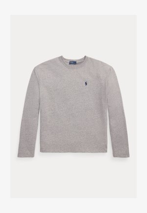 Lysegrå langærmet t-shirt med rund hals og lille mørkeblå broderet polo spiller logo på venstre bryst.