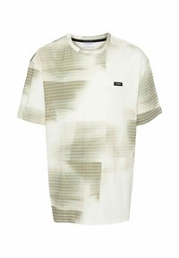 Calvin Klein DIFFUSED GRID AOP - T-shirt con stampa - beige khaki
