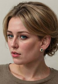 Gold-tone stud earrings with a rectangular green stone center and clear accents, set in a geometric, textured design.