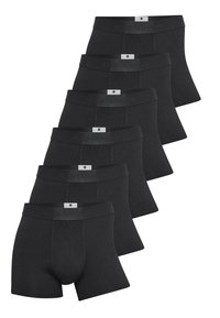 Black cotton boxer briefs with a plain design, featuring a waistband labeled "JBS OF DENMARK" and a standard fit. Six pairs arranged in a row.