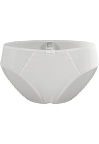 Bragas de mujer blancas fabricadas en algodón, con una textura suave, cinturilla elástica y un borde decorativo de encaje con volante a lo largo de los bordes.