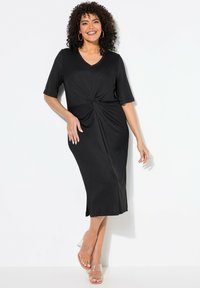Ulla Popken KNOTTED SHORT SLEEVE V-NECK - Jerseyjurk - black
