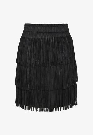 Fekete fröccsöntött szoknya, amely több rétegű szintekben készült. Texturált anyagból készült, rugalmas derékkal. Fröccsöntött szegéllyel végződik.