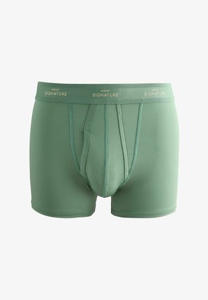 Zelene bokserice izrađene od glatkog materijala s kontrastnim šavovima, s brendiranim elastičnim pojasom i dizajnom prednjeg džepa.