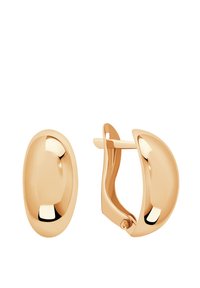 Złote klipsy w kształcie gładkiego, owalnego kształtu. Posiadają polerowane wykończenie oraz bezpieczne zapięcie, co ułatwia noszenie.