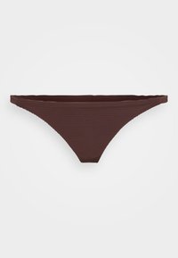 Brun ribbet bikini-bunn med et minimalistisk design, som har en lav skjæring og en jevn midje. Mykt stoff med en subtil tekstur.
