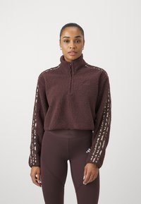 adidas Sportswear ESSENTIALS 3 STRIPES ANIMAL PRINT CROPPED QUARTER ZIP  - Fleecegenser - shadow brown/white