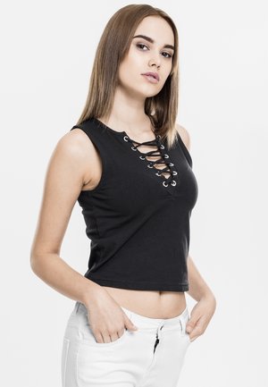 Urban Classics LADIES LACE UP CROPPED TOP - Débardeur - black