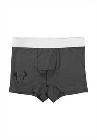 Boxer in cotone grigio con elastico bianco e logo di Topolino nero sul davanti. Texture morbida, design aderente e dettagli cuciti.