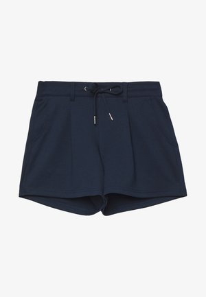 Dunkelblaue Shorts aus weichem Stoff, mit einem Kordelzugbund, zwei Fronttaschen und Fältchen für eine lässige Passform.