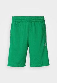 Gröna träningsshorts med elastisk midja, med en mjuk yta och en liten vit logotyp på den nedre framsidan.