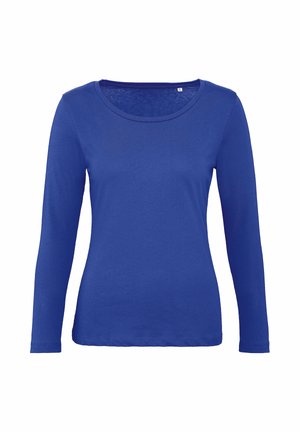 Langsleeve shirt gemaakt van zacht blauwe stof, met een ronde halslijn en een aangesloten silhouet. Gladde textuur zonder patronen of accenten.