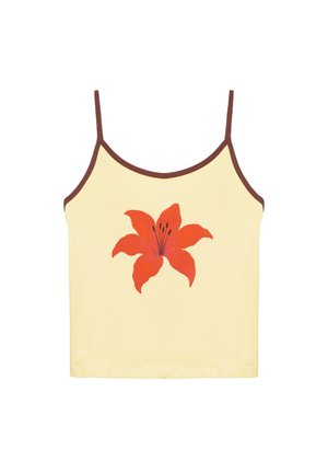 PULL&BEAR, STRAPPY FLORAL RIBBED - TOP - Top - yellow