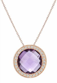 Ümmargune ripats-kaelakee, mille keskel on suur lilla lõigatud kalliskivi, mida ümbritsevad väiksed läbipaistvad kivikesed, paiknedes peenel roosakuldsel ketil.