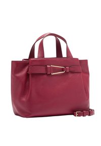 Borsa tote in pelle rossa con finitura testurizzata, dotata di manici corti e tracolla removibile. Include un accento a fibbia.
