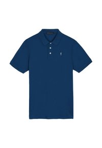 Námořnické modré polo tričko vyrobené z bavlny, s klasickým límcem, tříknoflíkovou légou a malým vyšitým logem na levém prsním díle.