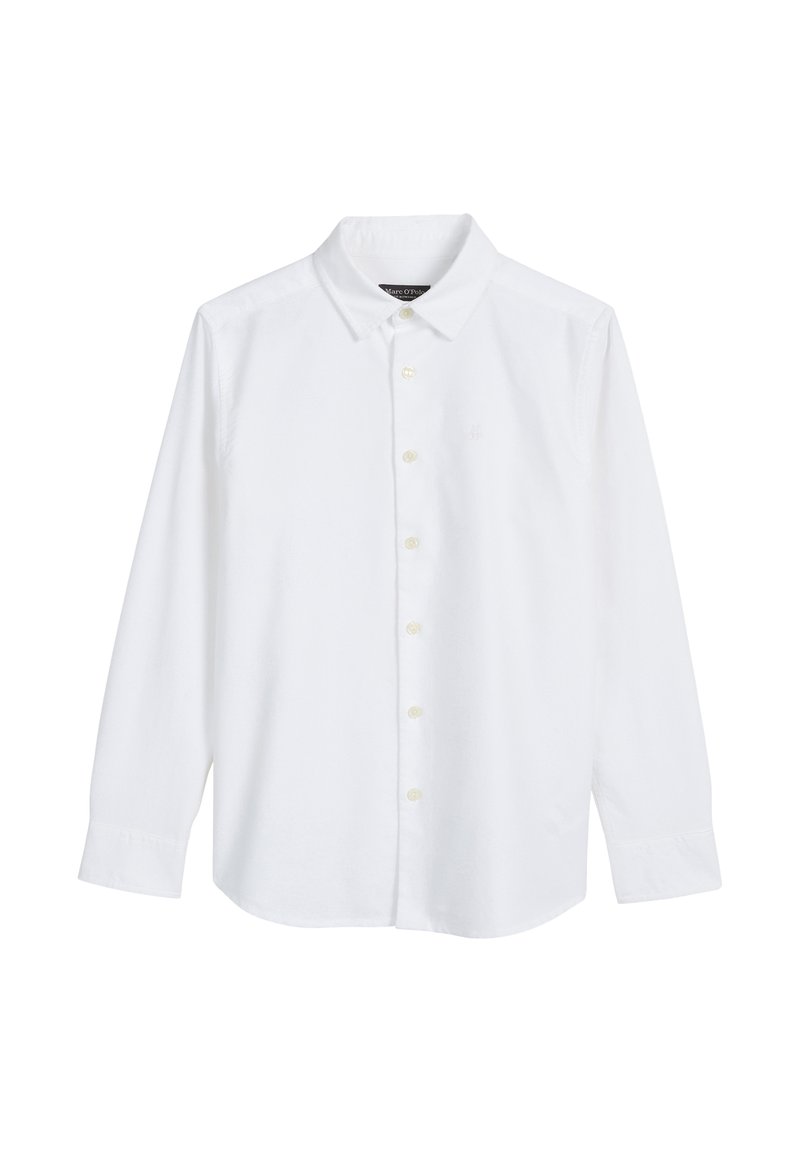 Witte blouse met lange mouwen, gemaakt van katoen. Bevat een klassieke kraag, knopen aan de voorkant en een subtiel geborduurd logo op de borst.