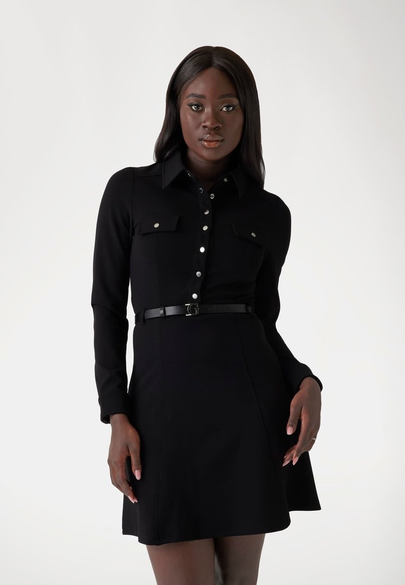 Guess Women's Alma Cold Shoulder Logo Casual Dress Black Size Large