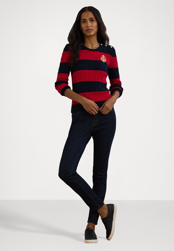 STRIPED BUTTON TRIM CABLE KNIT SWEATER - Jumper4