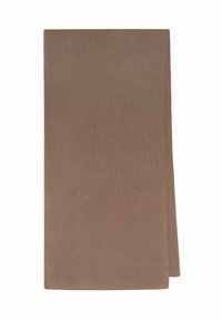 Coperta rettangolare marrone realizzata in tessuto morbido con una superficie liscia e priva di motivi o accenti, con dimensioni di circa 200 x 150 cm.