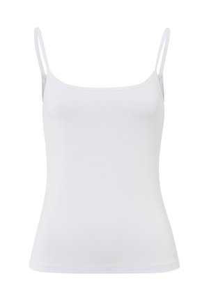 Witte cami-top met dunne verstelbare bandjes, een aansluitend design en een gladde textuur. Geen patronen of accenten.