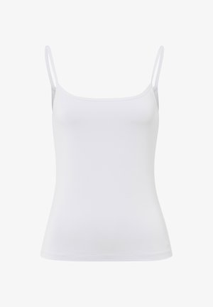 Witte cami-top met dunne verstelbare bandjes, een aansluitend design en een gladde textuur. Geen patronen of accenten.