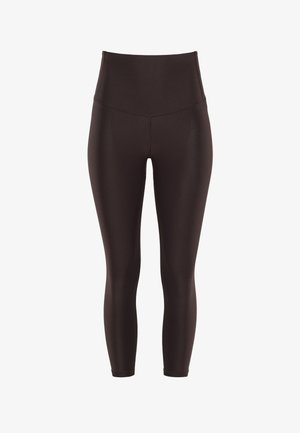 Kõrge vöökohaga, keha pooleliitega retuusid tumedas pruunis, valmistatud siledast, venivast materjalist, kus ei ole nähtavaid mustreid ega aksessuaare.