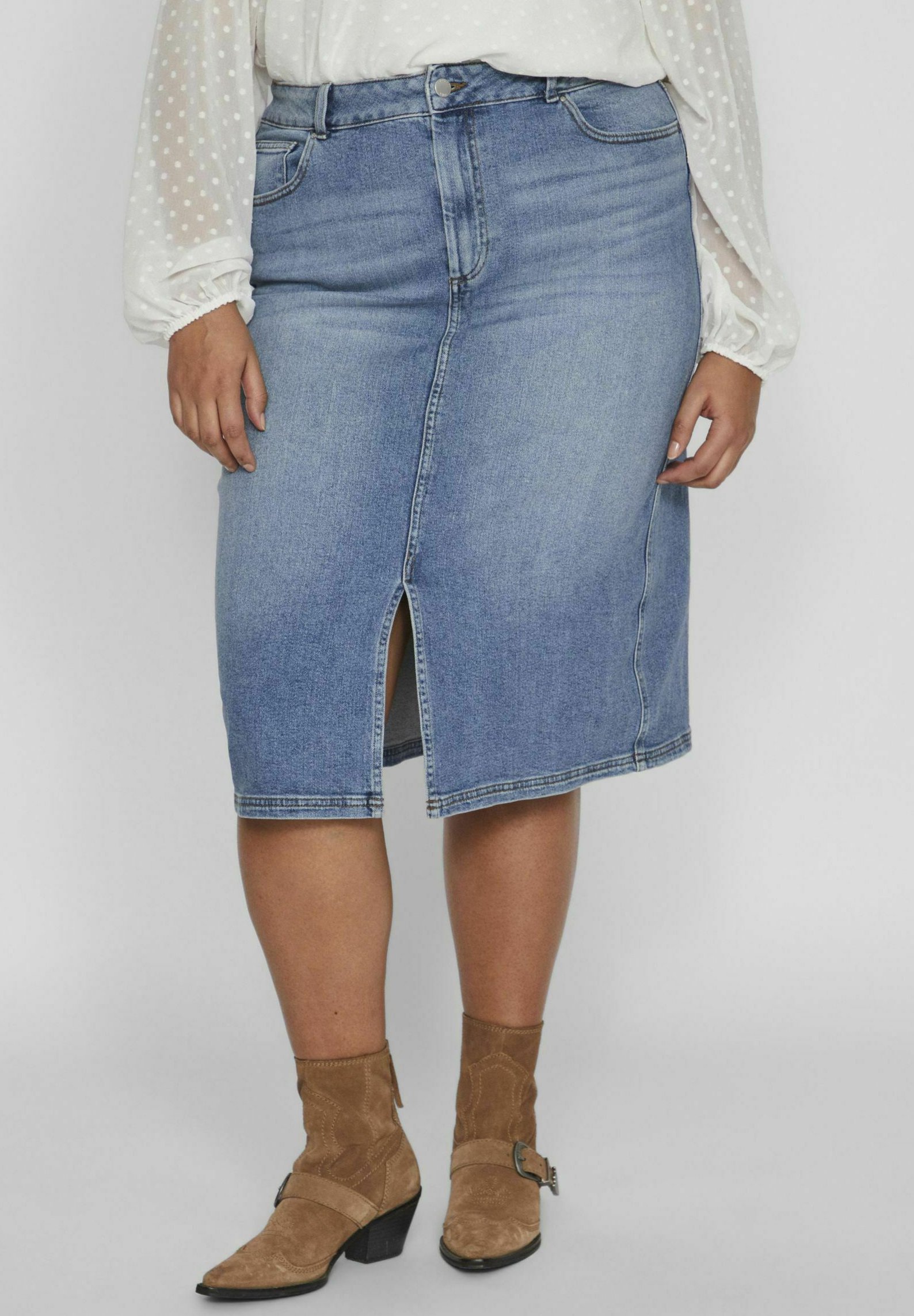 Vila Damen Jeansrock Kurz – Mit Stretch, Reißverschluss & Taschen, Perfekt Für T-Shirt Oder Bluse