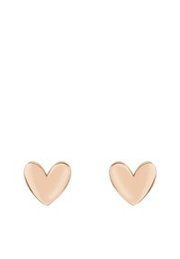 Pendientes en forma de corazón de oro rosa con una superficie pulida, que presentan bordes suaves y un diseño clásico, adecuados para el uso diario.