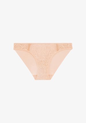 Perizoma in pizzo nudo con motivo floreale, realizzato in un tessuto morbido. Il punto vita è rifinito con un intricato bordo in pizzo. Sides senza cuciture per il massimo comfort.