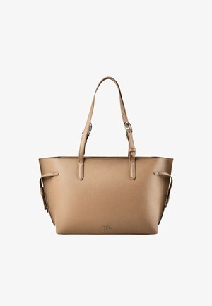 Borsa a mano Furla in pelle taupe con due tracolle regolabili e finitura testurizzata, misura media per uso quotidiano.