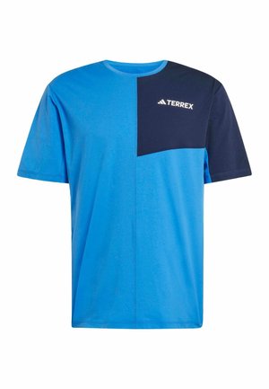 Sininen ja tummansininen lyhythihainen TERREX-urheilupaita, jossa on väriblokkimallisuus ja pyöreä pääntie.