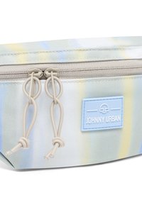 Többszínű deréktáska sima textúrával, dupla cipzárral és világoskék logóval, amelyen a "JOHNNY URBAN" felirat szerepel.