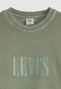 Lichtgroene sweatpullover met ronde hals, met "LEVI'S" geborduurd op de borst en een Levi's-label bij de halslijn, maat medium, ontspannen pasvorm.