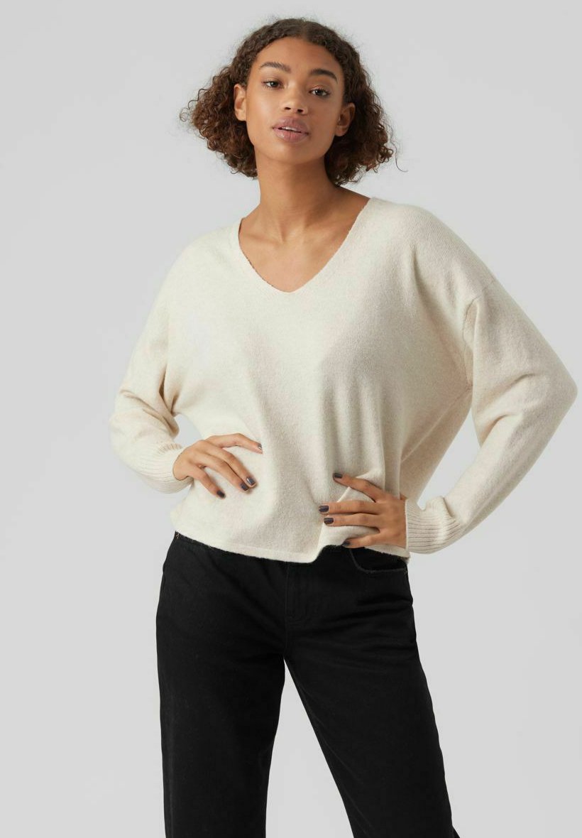 Vero Moda Vmdoffy Ls O-hals Blouse Ga Noos Pullover trui dames,Blue Fog/ Detail: melange,S