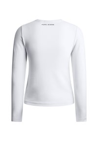 Biała obcisła koszula z długim rękawem z napisem "PEPE JEANS" umieszczonym na środku poniżej linii szyi z tyłu.