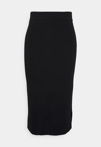 Mustat midi-hameet sileästä, joustavasta kankaasta. Ominaisuuksina istuva siluetti korkealla vyötäröllä ja huomaamattomat sivuslatedt liikkumista varten.