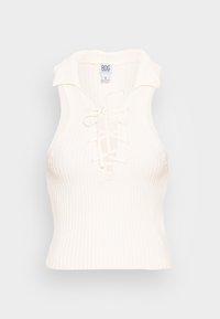 Bílé žebrované bezrukávové tričko s límečkem a šněrováním vepředu. Má přiléhavý design a texturovanou látku pro větší dokončení.