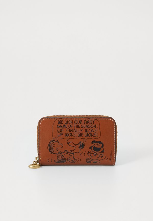 PEANUTS NEWSPAPER PRINT SMALL ZIP AROUND CARD CASE - Geldbörse - hazelnut