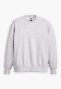Gray sweatshirt with crew neck, long sleeves, ribbed cuffs, and hem. Features a small "Levi's" logo in light yellow on the front.